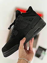 Зимові Жіночі кросівки Nike Air Jordan 4 Retro Black Cat Winter Найк Джордан Блек Кет чорні з хутром Нубук унісекс, фото 4