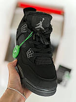 Зимові Жіночі кросівки Nike Air Jordan 4 Retro Black Cat Winter Найк Джордан Блек Кет чорні з хутром Нубук унісекс, фото 3