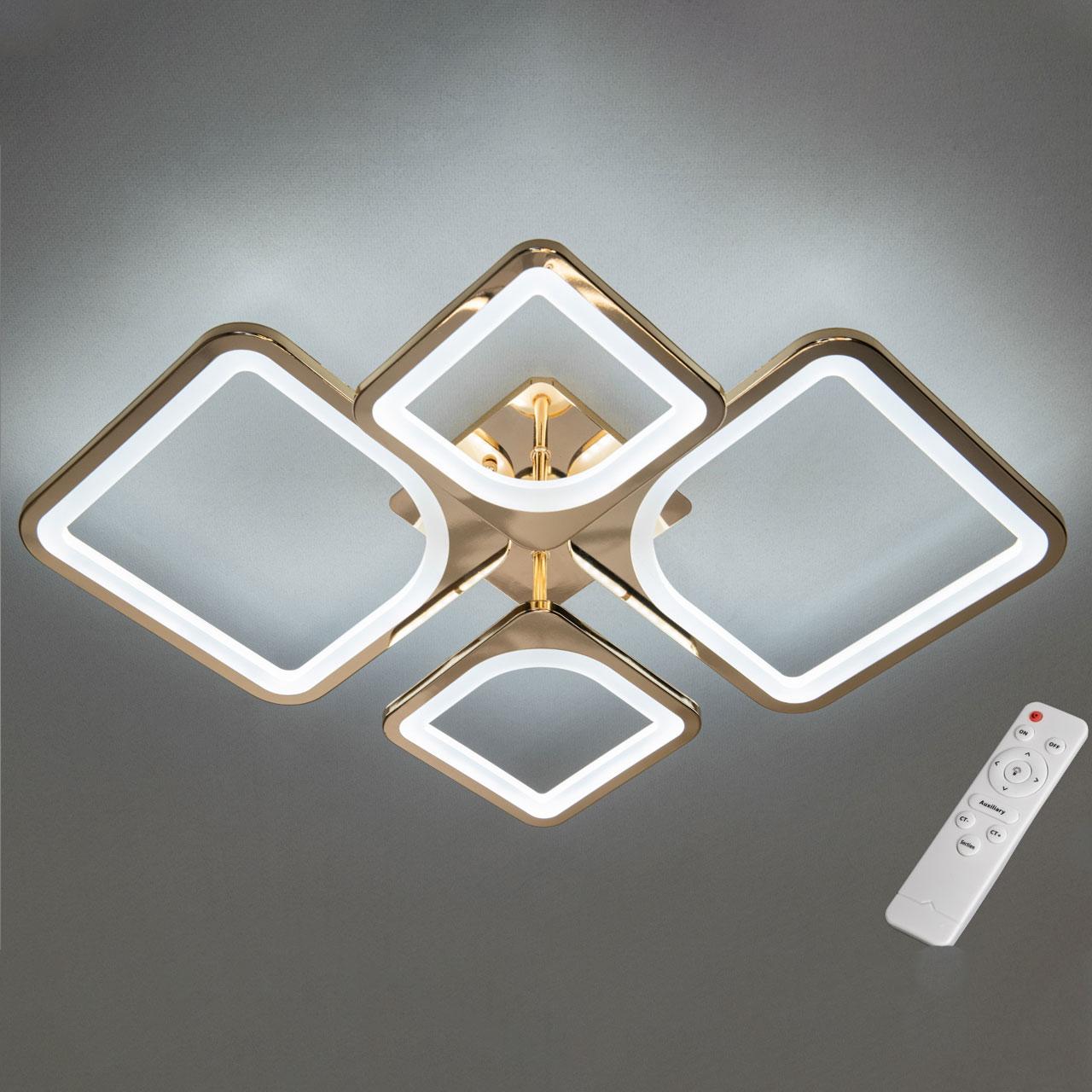 Світлодіодна люстра 72 Вт з пультом д/к та димером колір каркасу золотий D-9171/2+2G, фото 1