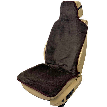 Хутряний універсальний чохол - накидка на переднє сидіння авто з овчини (Еко-хутро) коричнева, фото 1