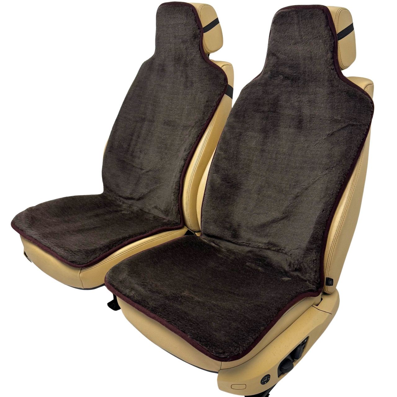 Хутряні універсальні чохли - накидки на передні сидіння авто з овчини (Еко-хутро) коричневі