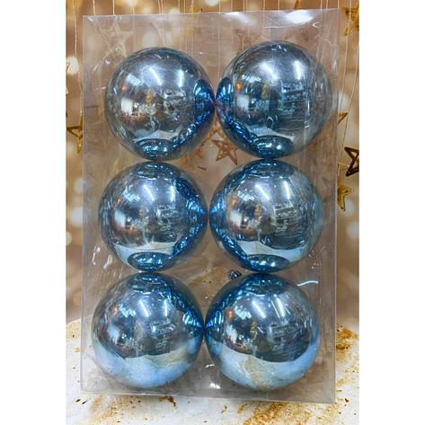 Набір ялинкових іграшок  пластикових круглих 6 шт 12 см Блакитний, фото 1