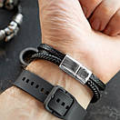 Браслет чорний чоловічий DREVO 17-19 см (довжина 21 см), фото 4