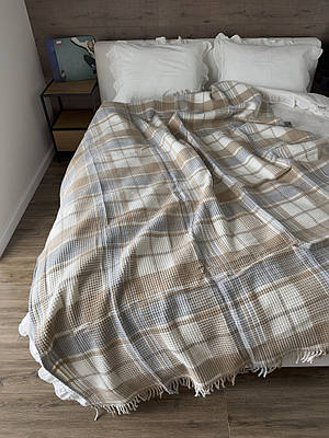 Плед покривало Cozy хлопок в клітинку бежевий 180х220см