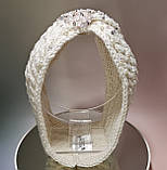 Тепла пов'язка на голову молочно-вершкова розшита бисером Kuzya Production, фото 5