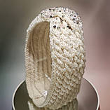 Тепла пов'язка на голову молочно-вершкова розшита бисером Kuzya Production, фото 6
