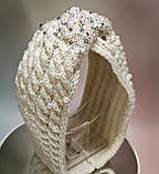 Тепла пов'язка на голову молочно-вершкова розшита бисером Kuzya Production, фото 8
