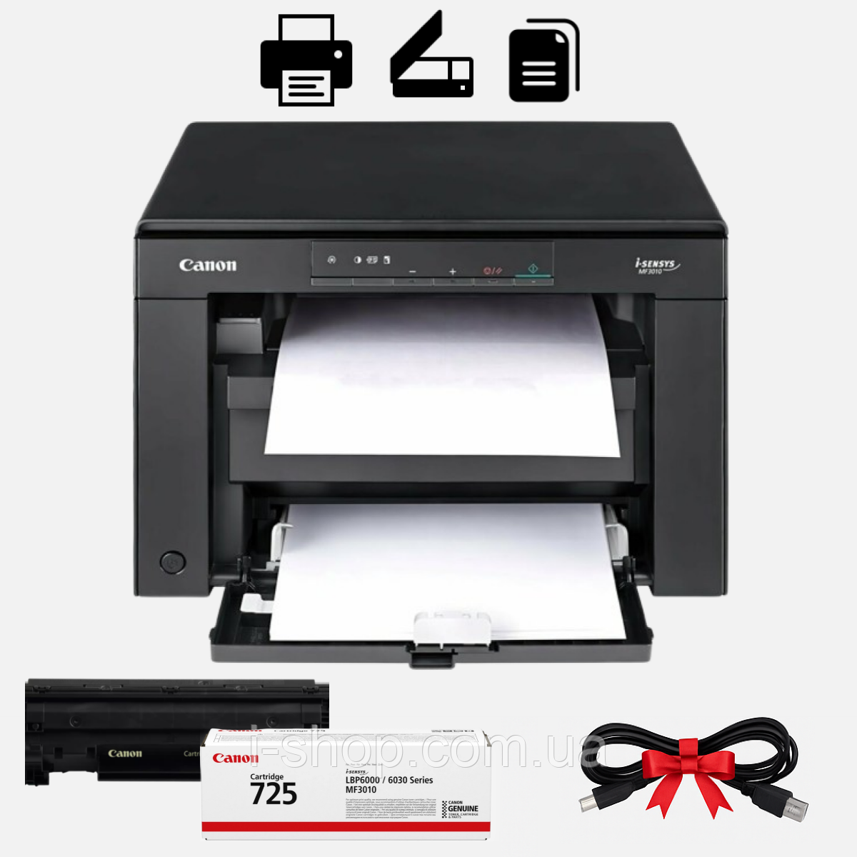 Домашній бфп лазерний принтер зі сканером та ксероксом монохромний Canon i-SENSYS MF3010 для друку документів, фото 1