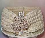 Тепла пов'язка на голову молочно-вершкова розшита бисером Kuzya Production, фото 3