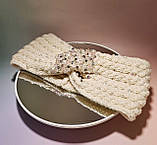 Тепла пов'язка на голову молочно-вершкова розшита бисером Kuzya Production, фото 4