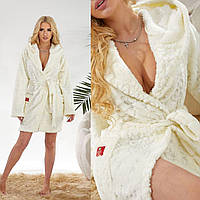 Домашній м'який жіночий махровий короткий халат з капюшоном (р.42-46). Арт-4829/4