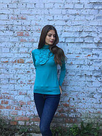 Водолазка жіноча з жабо (темна бірюза)