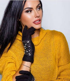 Жіночі зимові рукавички стрейч+в'язка Сенсорні темно-коричневі