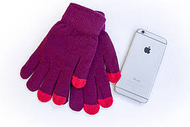 Трикотажні рукавички Корона в'язані Сенсорні Бордо 7076-2