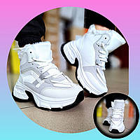 Жіночі зимові хайтопи кросівки білі на хутрі високі YIYI