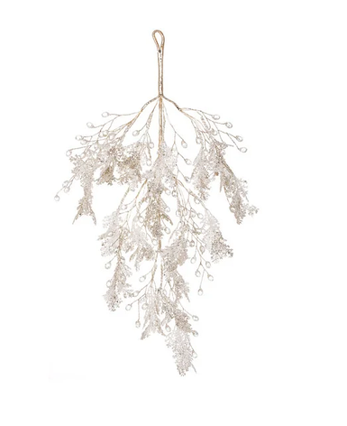 Декоративна підвіска з хвої та акрилових крапель 42см Білий з гліттером шампань, фото 1