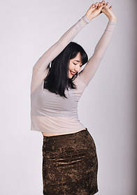 Світло-сірий лонгслів з круглим вирізом, сіточка