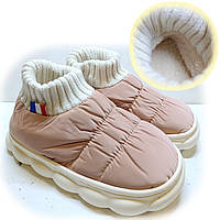 Домашні хутряні дитячі тапочки / р.35/36 устілка 22см / теплі кімнатні капці для дому / для дівчинки / сіро-рожеві з хутром
