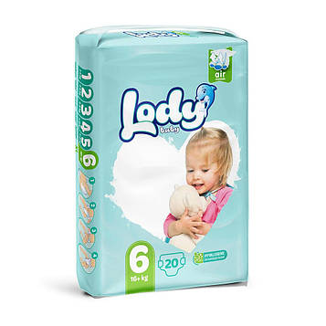 Підгузки дитячі дихаючі LODY AIR XLARGE р.6 (16+ кг) 20 шт/уп.