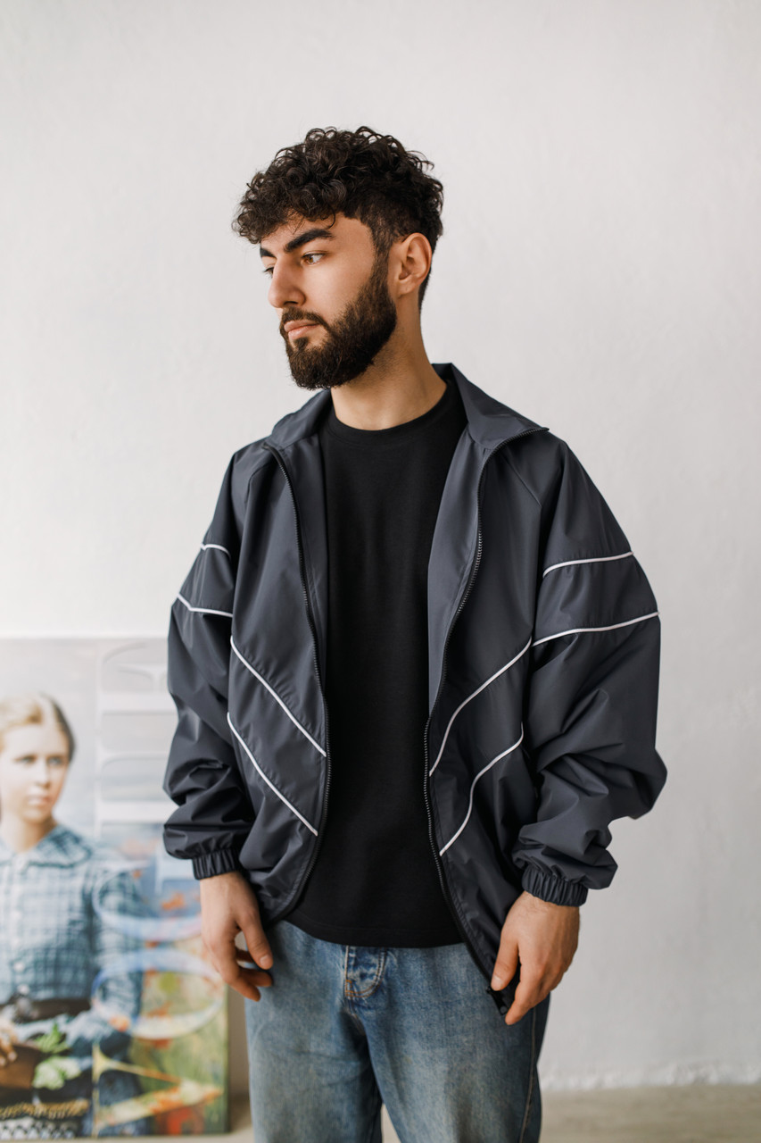 Чоловіча ретро вітровка мастерка плащівка чорна 90-і, фото 1