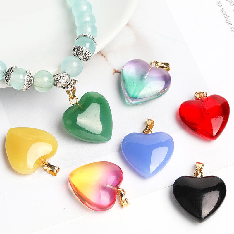 Підвіски-сердечка з кристалами для біжутерії DIY | Набір чакр для браслетів і сережок Скляні намистини у формі серця