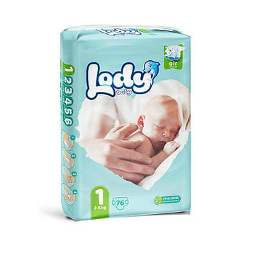 Підгузки дитячі дихаючі LODY AIR JUMBO NEWBORN р.1 (2-5 кг) 76 шт/уп.