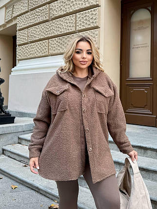 Стильна тепла сорочка з капюшоном на ґудзиках з баранчику на флісі ( верхній одяг ) Розміри: 50-52, 54-56, 58-60, фото 1