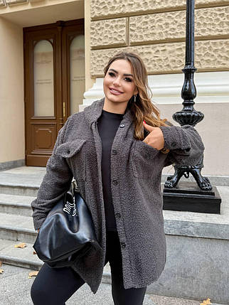 Стильна тепла сорочка з капюшоном на ґудзиках з баранчику на флісі ( верхній одяг ) Розміри: 50-52, 54-56, 58-60, фото 1