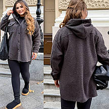 Стильна тепла сорочка з капюшоном на ґудзиках з баранчику на флісі ( верхній одяг ) Розміри: 50-52, 54-56, 58-60, фото 4