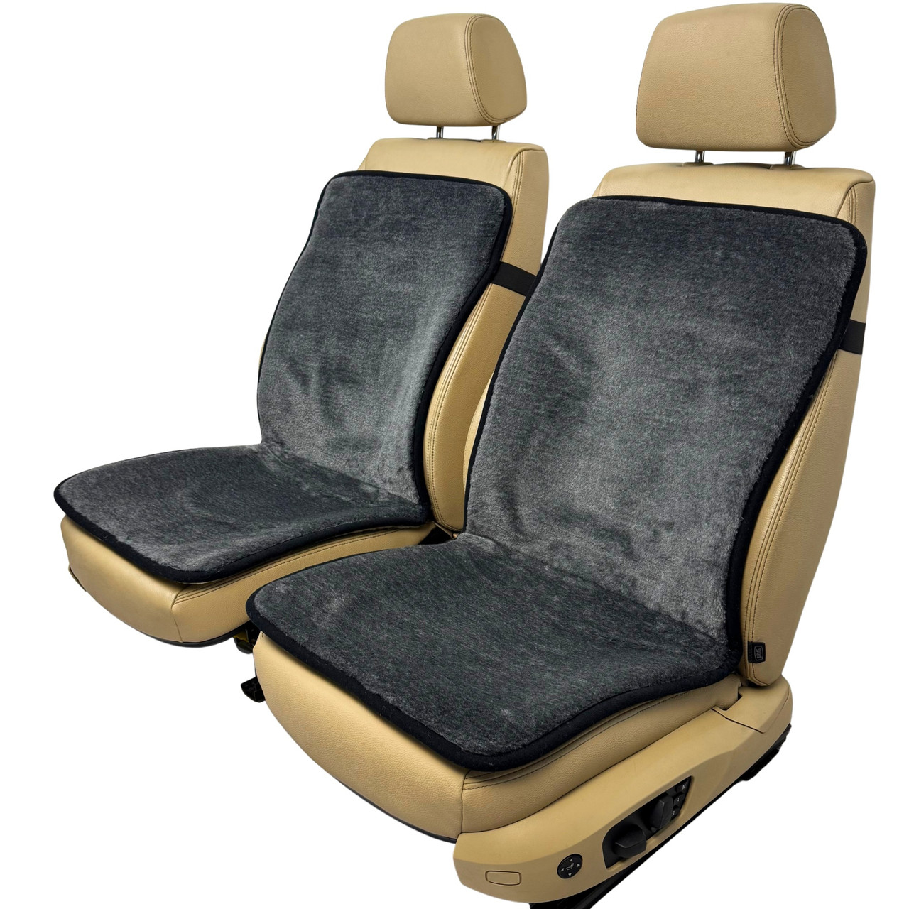 Хутряні універсальні накидки - чохли на передні сидіння авто з овчини (Еко-хутро) сірі