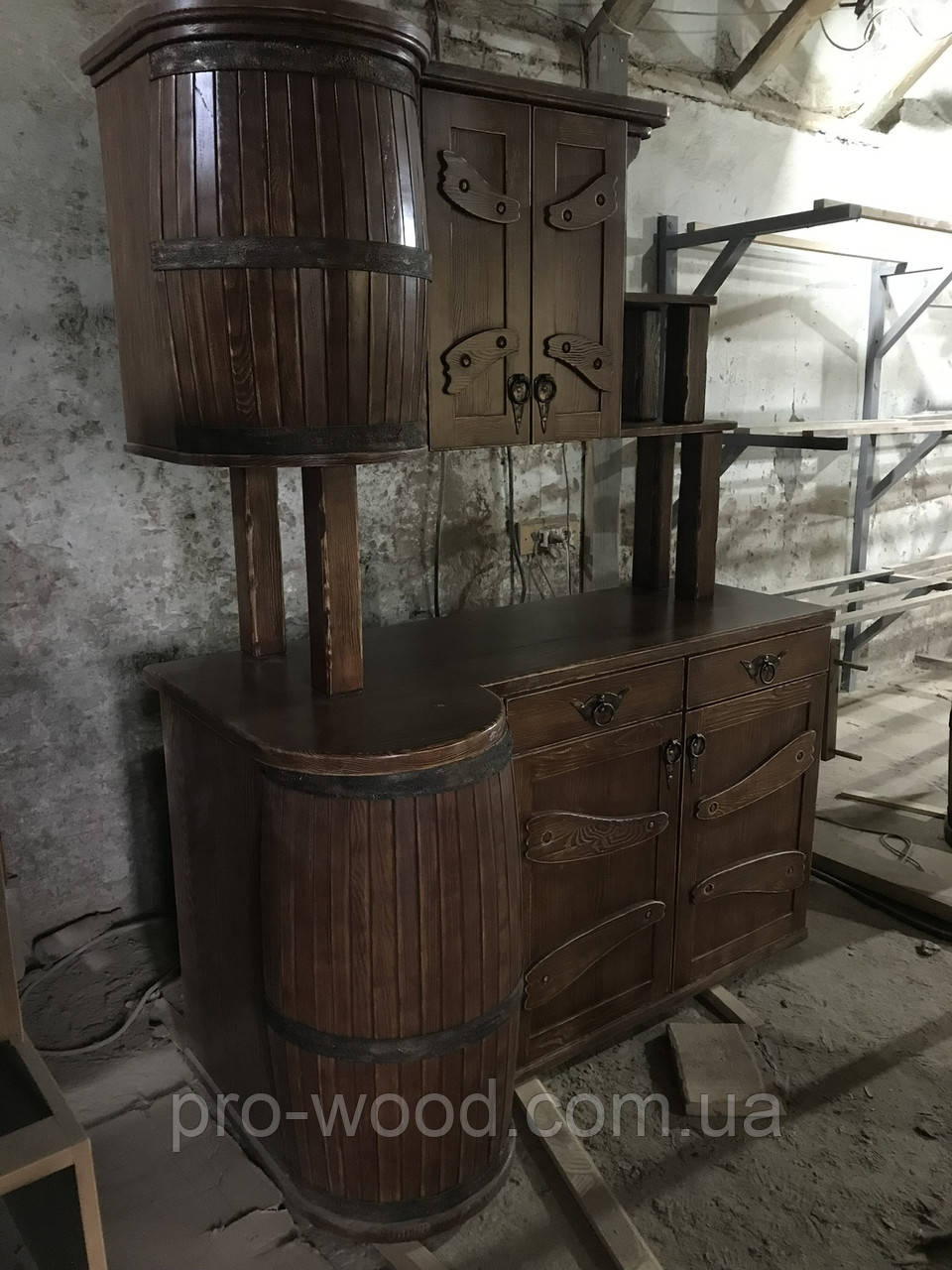 Буфет із натурального дерева під старовину з декором "Бочка", фото 1