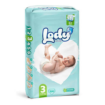 Підгузки дитячі дихаючі LODY AIR JUMBO MIDI р.3 (4-9 кг) 64 шт/уп.