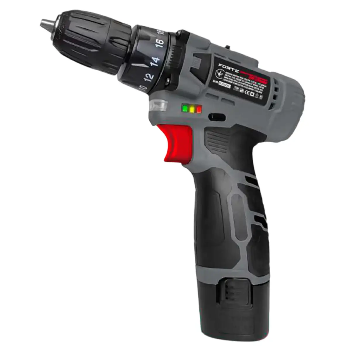 Шурупокрут акумуляторний FORTE CDR-12PROMO, 12 В, 1.5 Аг, Li-ion, щітковий, з акумулятором і зарядним пристроєм, фото 1