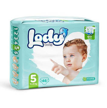 Підгузки дитячі дихаючі LODY AIR JUMBO JUNIOR р.5 (11-25 кг) 46 шт/уп.