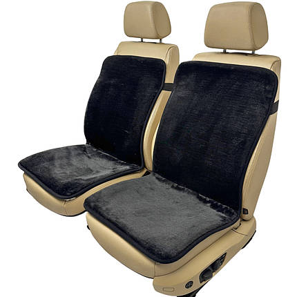 Хутряні універсальні накидки - чохли на передні сидіння авто з овчини (Еко-хутро) чорні, фото 1