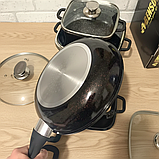 Набір квадратних кастрюль і сковорода 8 в 1 мармурове антипригарне покриття з прозорими кришками для приготування їжі, фото 4