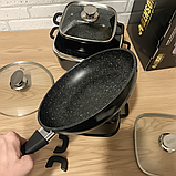 Набір квадратних кастрюль і сковорода 8 в 1 мармурове антипригарне покриття з прозорими кришками для приготування їжі, фото 5