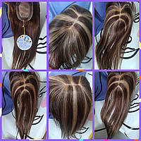 Натуральна слов'янська накладка міліровка русяві коричневий з блонди 40 см імітація шкіри шовк