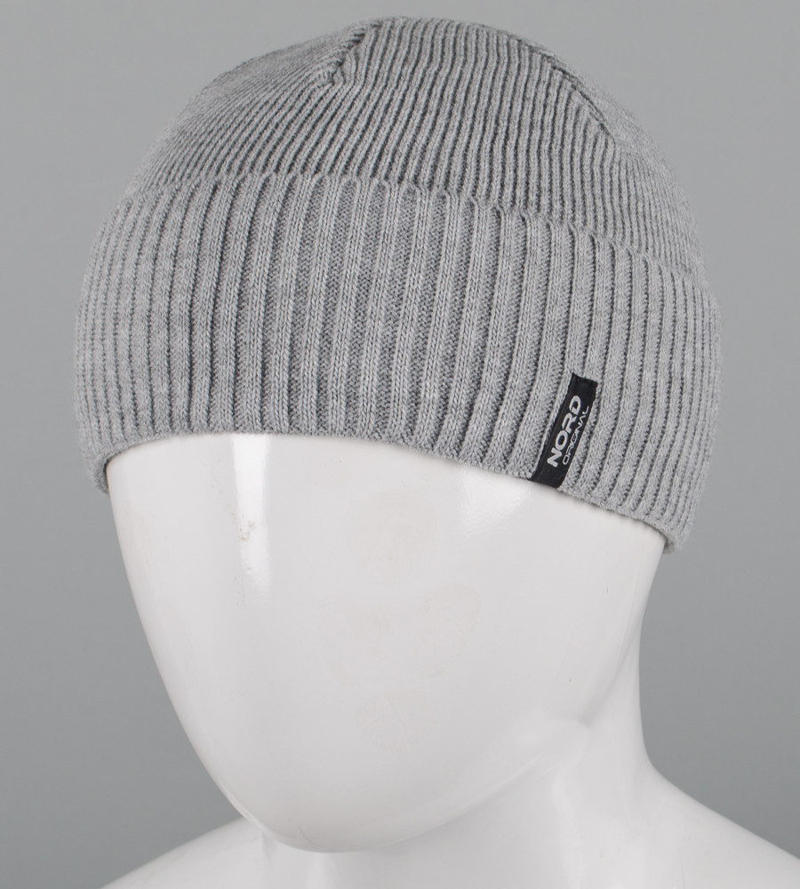 В'язана шапка з закотом на флісі Nord (251252), Світло-сірий меланж, фото 1