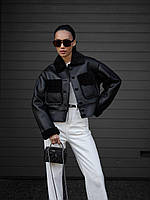 Жіноча укорочена екодубленка з хутром тедді