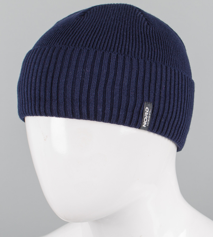 В'язана шапка з закотом на флісі Nord (251252), Т.Синій, фото 1