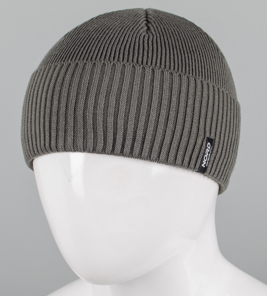 В'язана шапка з закотом на флісі Nord (251252), Графіт, фото 1