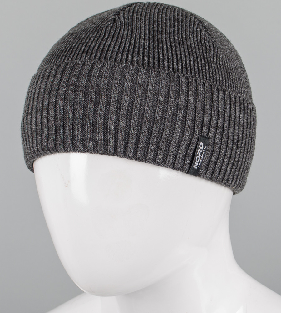В'язана шапка з закотом на флісі Nord (251252), Антрацит, фото 1