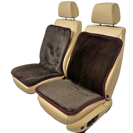 Хутряні універсальні накидки - чохли на передні сидіння авто з овчини (Еко-хутро) коричневі, фото 1