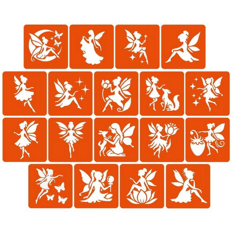 Набір трафаретів для біо-тату "Fairies №2" fairies2_5x5_18_1, фото 1