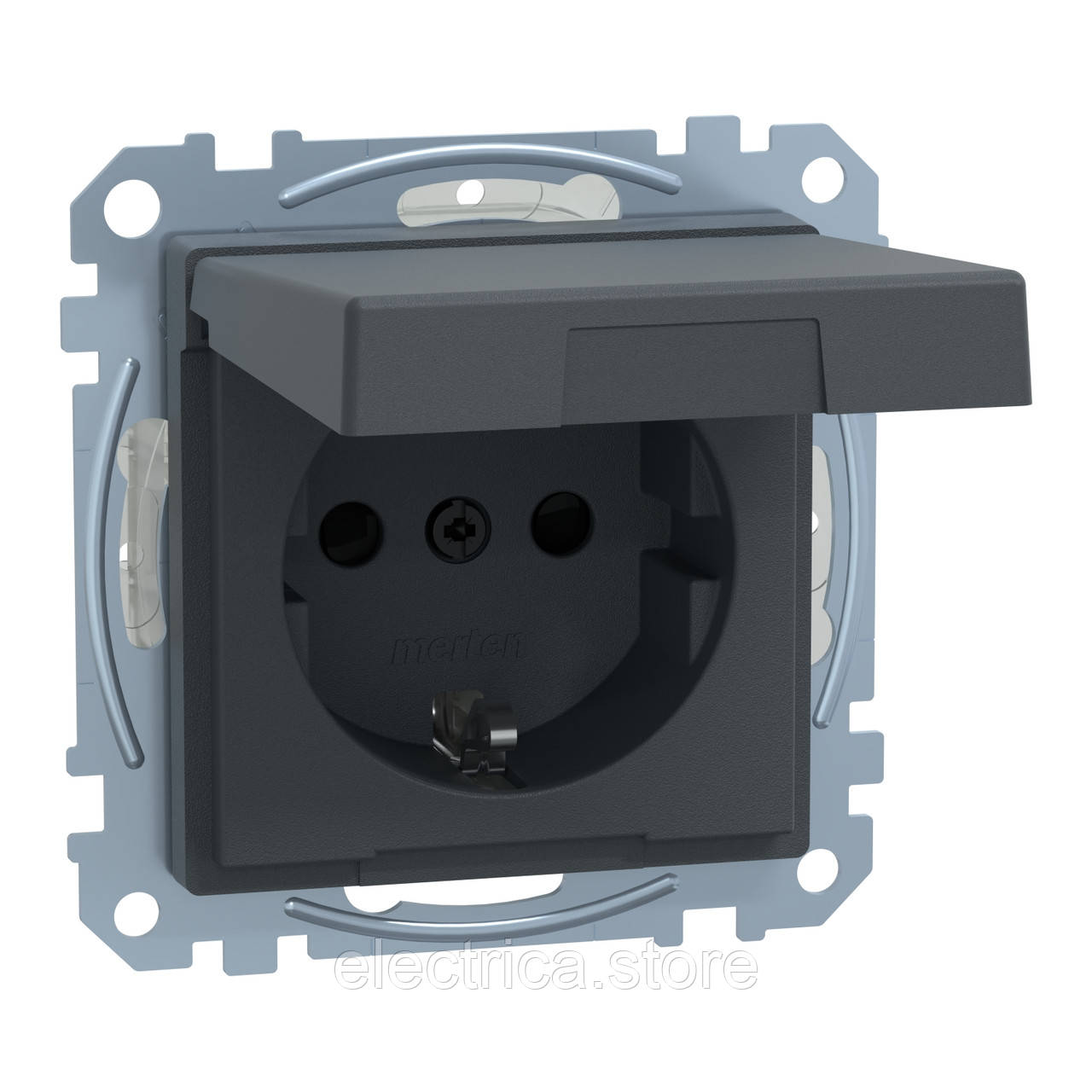 Розетка із заземленням и шторками та кришкою SYSTEM M колір антрацит MEG2310-0414, фото 1