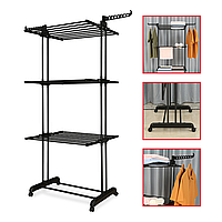 Багатоярусна вертикальна сушарка для одягу | Чорна | Bonro  B07 | Компактна з регульованими полицями | Антикорозійна