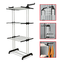 Багатоярусна вертикальна сушарка для одягу | Чорно-біла | B07 | Компактна з регульованими полицями | Для дому | Антикорозійна