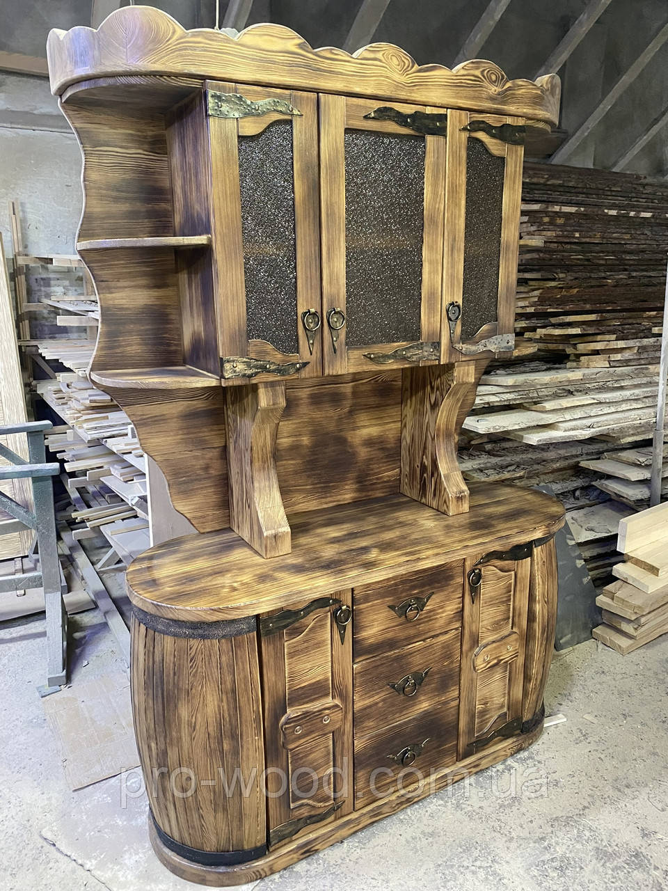 Буфет дерев'яний комплектований барною стійкою, масивний, фото 1
