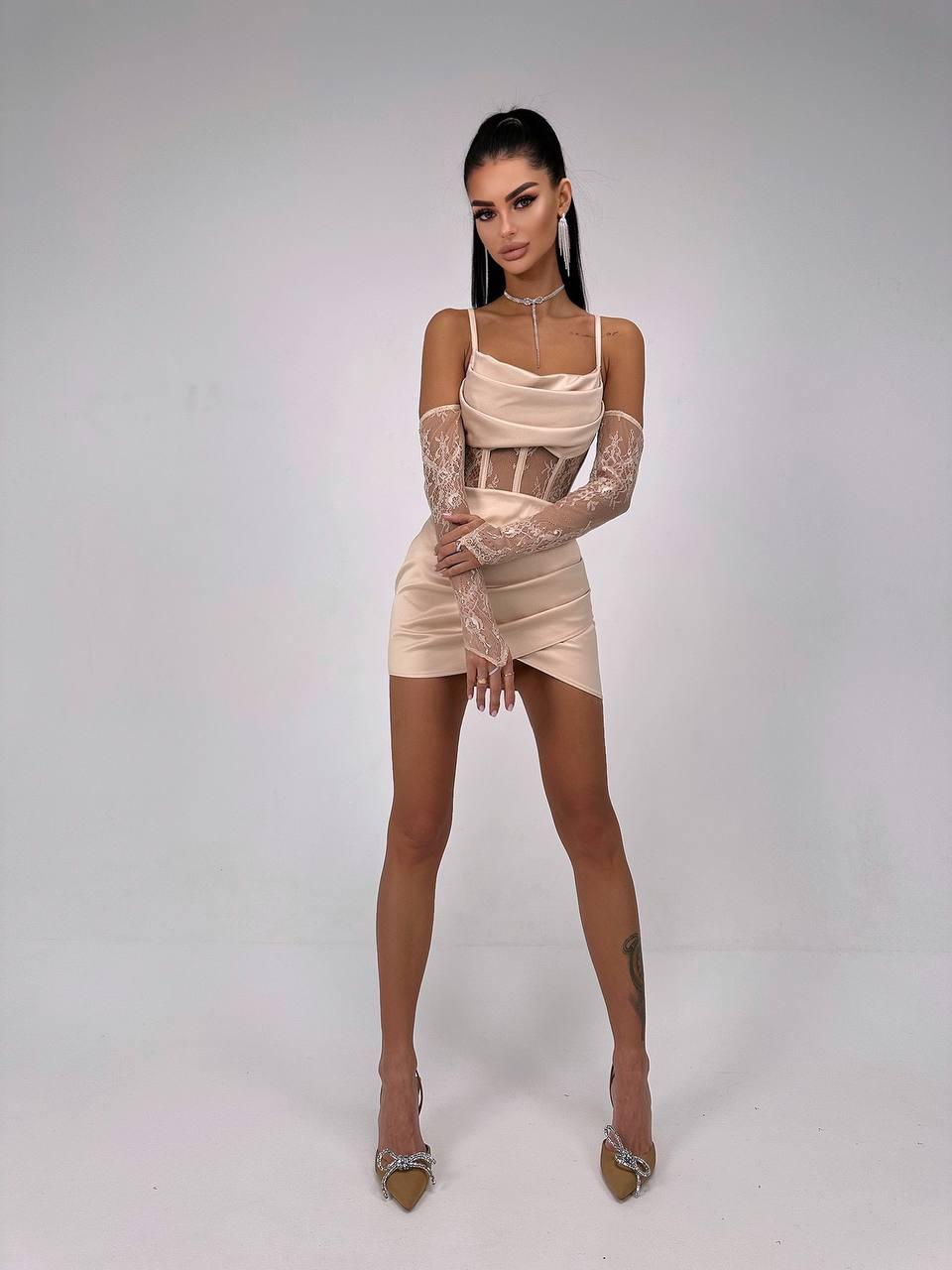 Жіночий вечірній костюм з корсетом і спідницею міні, фото 1